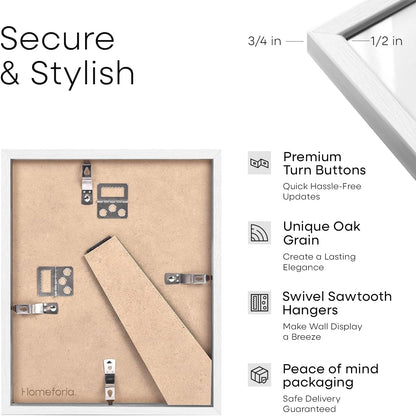 Homeforia 8.5 x 11 Diploma Frame White Wood, High End Oak 8.5x11 Certificate Frames, 11x8.5 Document Frames for Wall or Tabletop, 8.5 by 11 Award White Wooden Frame, Tempered Glass, Wall Kit, Set of 1