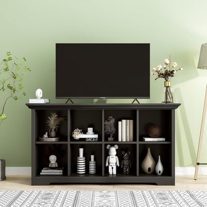 Cube Shelf Bookcase with Base - Wooden 2 Tiers Floor Standing Low Storage Cabinet for Home and Office, 8-Cube Lattice Bookshelf, Black