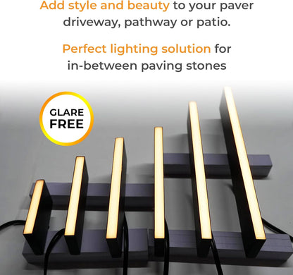 LUMENGY Paver Light Slim 0.5x16 Inch Glare-Free 2700K Warm White, Steel Brick Lighting for Pavers, Walls, Driveway & Pathway Borders, Waterproof IP67, 12V AC/DC Drive-Over Rated