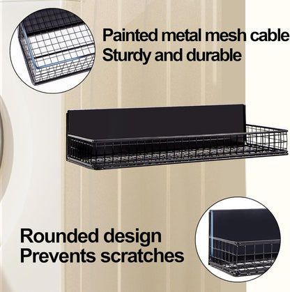 Magnetic Shelf for Fridge Magnetic Basket Organizer Wire Mesh Magnetic Holder Magnet Shelf Accessories for Office Kitchen Classroom Storage, Black-Low, 13.77" x 5.11" x 1.7