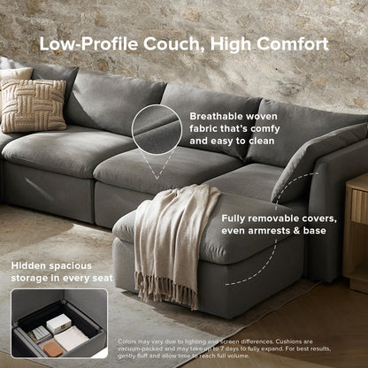 mopio Oversized Modular Sectional Sofa with Fully Removable Covers and Storage, Convertible U, L-Shaped and Sleeper Sectional, Modern Couches with Ottoman Chaise (Stone Gray Fabric, 6 Seats, Sleeper)