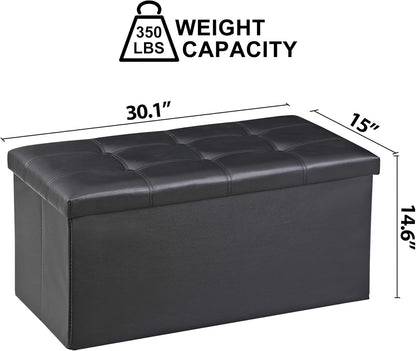 SUPER DEAL 30 inches Folding Ottoman with Storage, Bedroom Footrest Bench, Rectangle Sotrage Chest for Living Room Entryway, 30"x15"x15", 85L, Faux Leather, Black