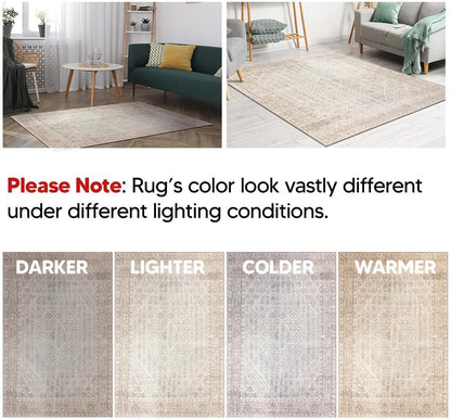 Keen Home Design 6x9 Rug - Machine Washable Area Rug with Non-Slip Backing, Ideal for Living Room, Dining Room, Bedroom - Vintage, Easy Clean, Durable, Low Pile Rug - (6' x 9')