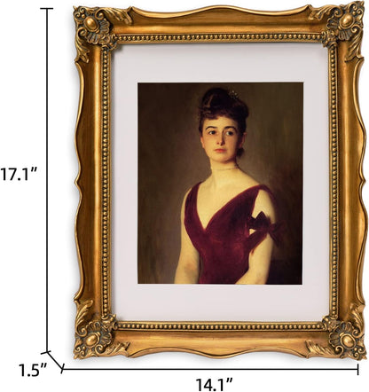 Vintage 11x14 Picture Frame with Embossed Flower, Ornate Gold Frame for 11x14 or 8x10 Photos with White Mat, Antique Baroque Frames with Hook for Wall Mounting Display(Bronze)