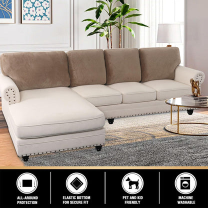 PrinceDeco Sectional Couch Covers Velvet Cushion Covers for Sectional Couch Washable Cushion Covers for Sectional Sofa Pet Friendly Sectional Sofa Slipcovers(1 Chaise Back+ 3 Sofa Back,Taupe)