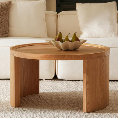 Round Nesting Coffee Table Set of 2,31.5" Large & 18" Small Low Tables with Wood Look Top,Space-Saving Side Tables for Living Room,Bedroom,Office,Minimalist Center Table Set (Brown, L+S)