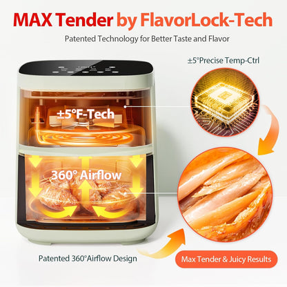 Air Fryer, Beelicious 8-in-1 Smart Compact 4QT Air Fryers, Shake Reminder,450°F Digital Airfryer with Flavor-Lock Tech,Tempered Glass Display, Dishwasher-Safe & Nonstick, Fit for 1-3 People, Avo Green
