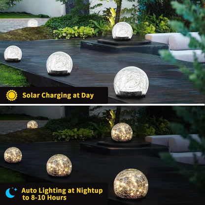 Solar Garden Lights, Cracked Glass Solar Globe Lights, Waterproof Warm White LED Ball for Yard Pathway Patio Lawn Halloween Christmas Outside Decor (Warm Colors, 2 Pack 5.91")