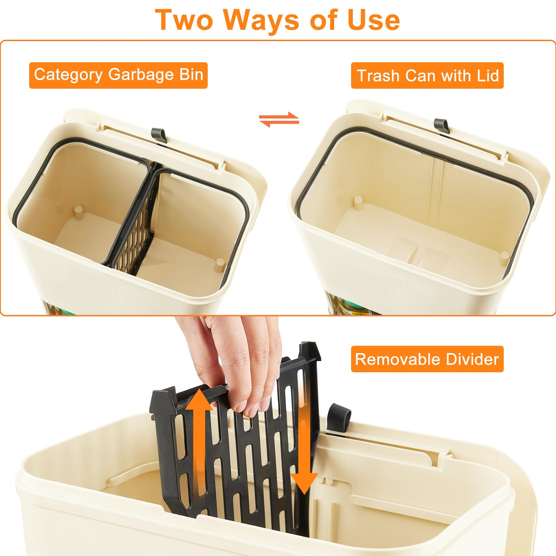 VECELO Kitchen Trash Can with Lid, Garbage Bin with Storage Rack, Dog Proof Narrow Waste Basket for