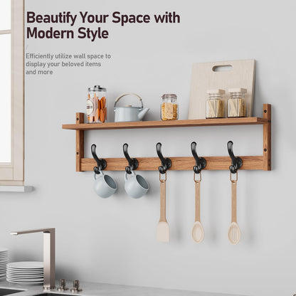 Tatub 29'' Coat Rack Wall Mount with Shelf, Wood Wall Hooks with Storage, Entryway Shelf with 5