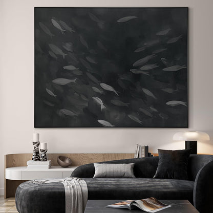 SIGNWIN 36"x46" Extra Large Framed Wall Art Monochrome Fish Silhouettes Illustration for Home Living Room Bedroom Decor (Frame Assembly Required)