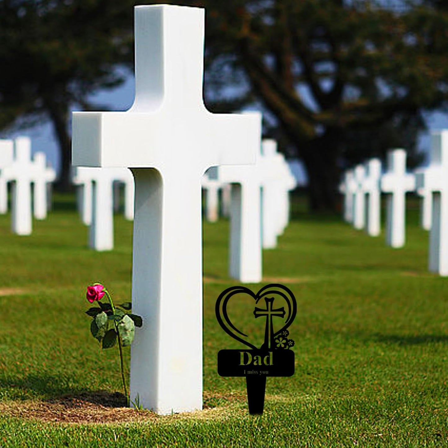 Grandpa Memorial Grave Stake, Cemetery Decorations for Grave Markers 12.5 x 7.2 inch Heart Metal Sympathy Stakes Graveside Plaque Decor Sign for Grandpa Graves, Yard, Garden - Black-Grandpa