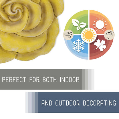 NAT & Jules Rose Flower Shaped Dimensional Indoor Outdoor 12 inch Cast Resin Decorative Garden Stepping Stone, Patio, Walkway Sculpture Yard Art, Yellow