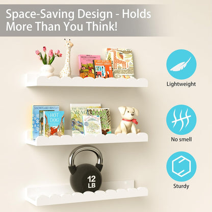 Nursery Book Shelves for Wall - Floating Kids Bookshelf for Bedroom, Nursery and Playroom - Wall Mounted, Space Saving, Easy to Install, Holds Multiple Books - Ideal for Children’s Room Storage