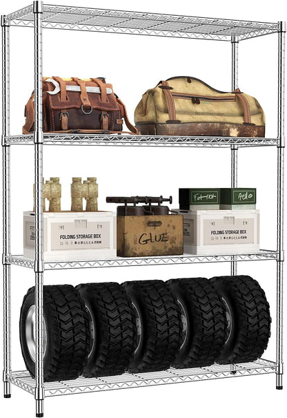 IZEUK 1400 LBS Garage Chrome Shelving Wide Storage Shelves 4 Tier Adjustable Heavy Duty Metal Wire Rack Standing Shelf Unit for Kitchen Office College Dorm Garage Warehouse 15.8" x 45.8"x 59.4"