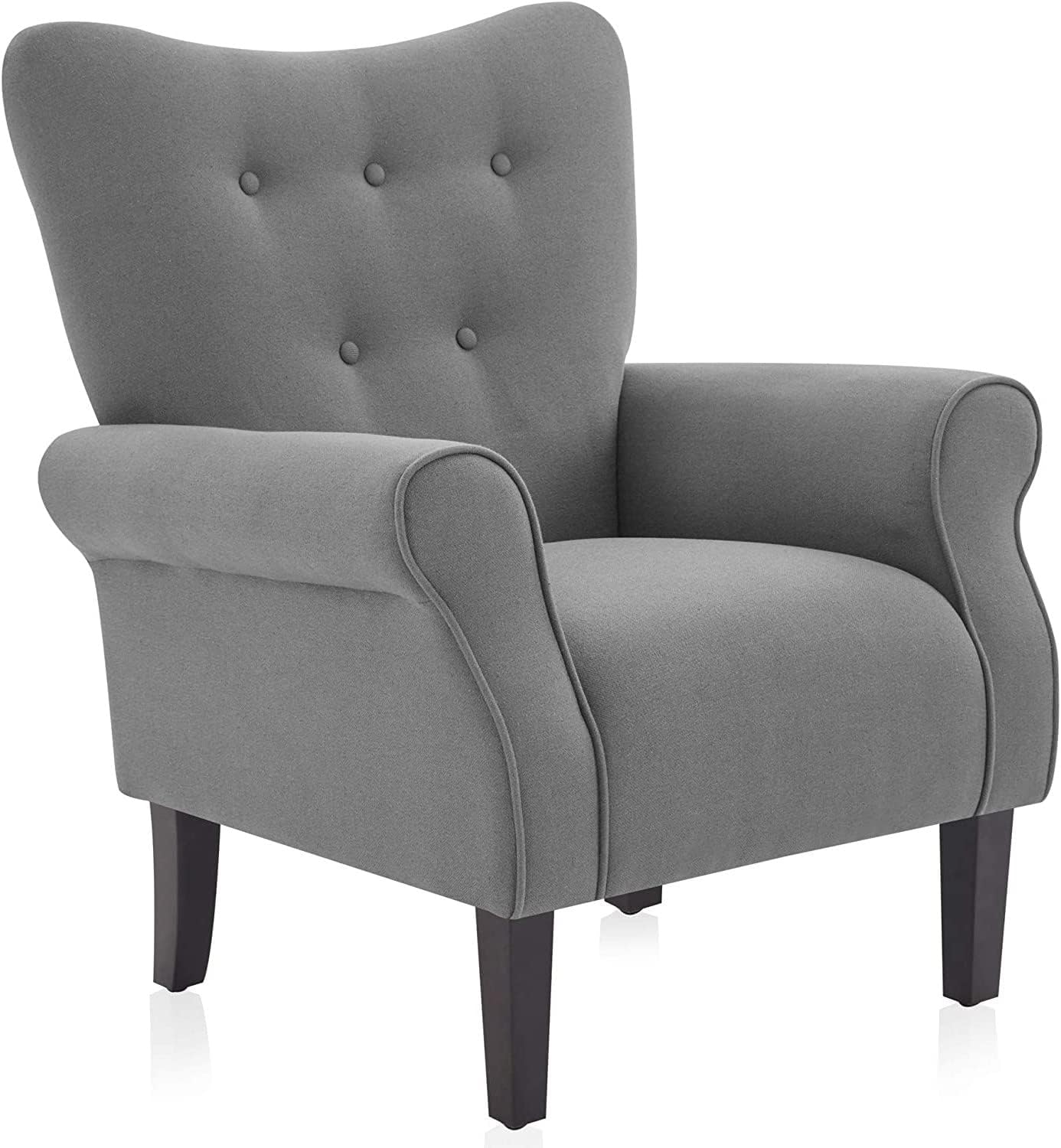 BELLEZE Modern Accent Chair, High Back Armchair, Upholstered Wingback Side Chair, Padded Single Sofa with Wooden Legs for Living Room, Bedroom - Gray
