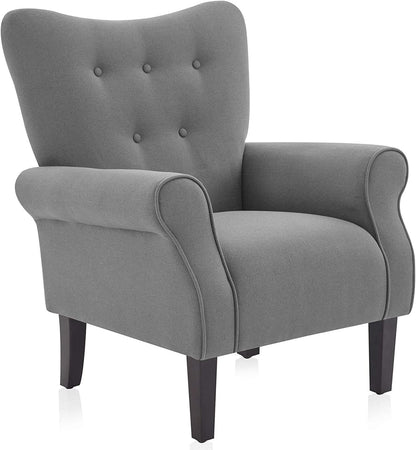 BELLEZE Modern Accent Chair, High Back Armchair, Upholstered Wingback Side Chair, Padded Single Sofa with Wooden Legs for Living Room, Bedroom - Gray