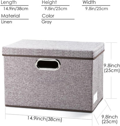 PRANDOM Foldable Storage Boxes with Lids [3-Pack] Linen Fabric Collapsible Storage Bins Organizer Containers Baskets Cube with Cover for Home Bedroom Closet Office Nursery (14.9x9.8x9.8)