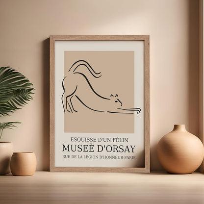 Poster Master Vintage Poster - Retro Minimalist Print - Gift for Artist, Housewarming - Cat, Line Drawing, Sketch, Abstract - Wall Decor for Living Room, Bedroom, 16x20 Beige Framed