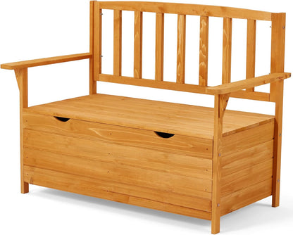 AVAWING Outdoor Storage Bench, Wooden Garden Bench Weatherproof, Patio Benches for Outside, 2-Seat Front Porch Bench, Park Bench for Deck, Lawn, Backyard (Yellow)