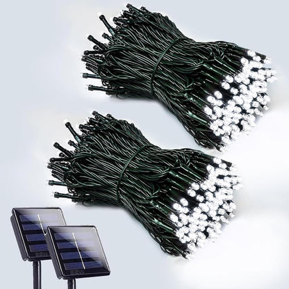 2 Pack 200 LED Solar String Lights for Outside, Solar Christmas Lights Outdoor with 8 Lighting Modes, Waterproof Green Wire Solar Powered Tree Light for Xmas Party Yard Garden Decorations (Cool White)