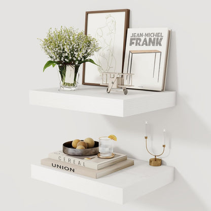 12 Inch Deep White Floating Shelves, 16 x 12 Floating Shelf for Books, Rustic Wood Deep Wall Shelves for Home Storage & Display, 2" Thicked Shelves for Kitchen, Living Room, Bedroom, 2 Pack