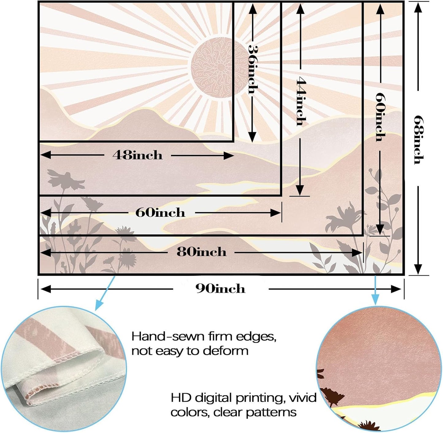 Lunerfex Boho Sun Tapestry Sunset Wall Tapestry, Mountain Tapestries for Bedroom 80s Tapestries Wall Hanging for Bedroom Living Room Decor Boho-1 70"x90"