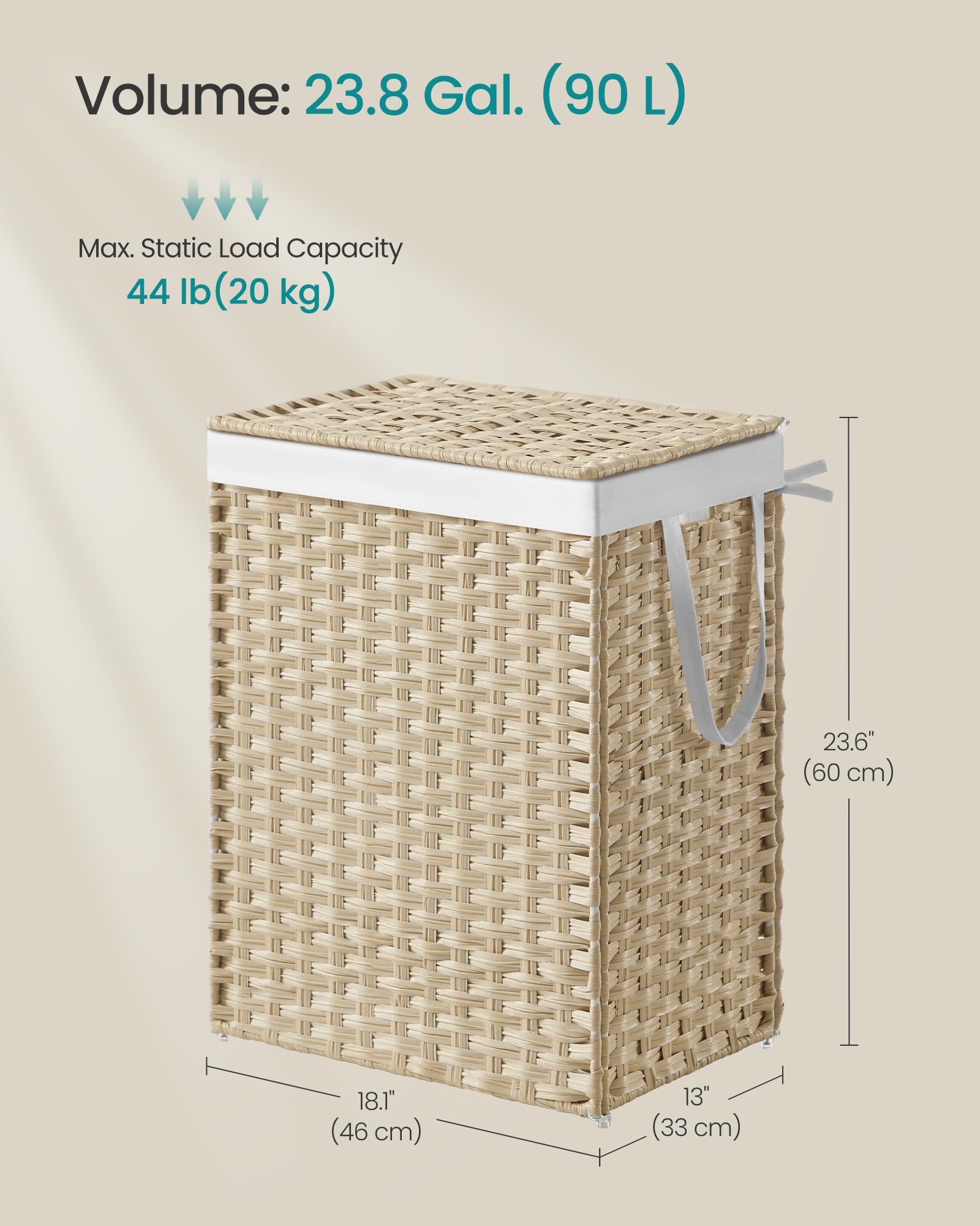 SONGMICS Laundry Hamper with Lid, 23.8 Gallon (90L) Synthetic Rattan Clothes Laundry Basket with