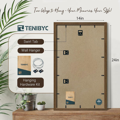 14x24 Picture Frame 3 Pack - Brown Woodgrain, Wood Poster Frame, Gallery Poster Frame - Wall Hanging