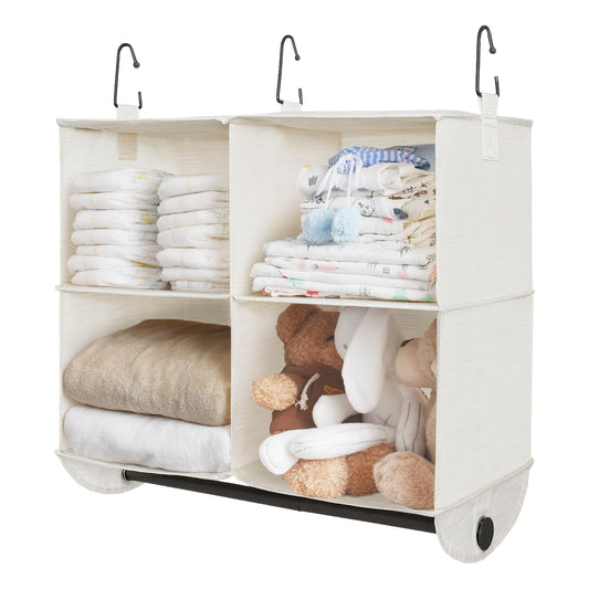 StorageWorks Hanging Closet Organizer with Rod, 4 Sections, 2 Tiers, White