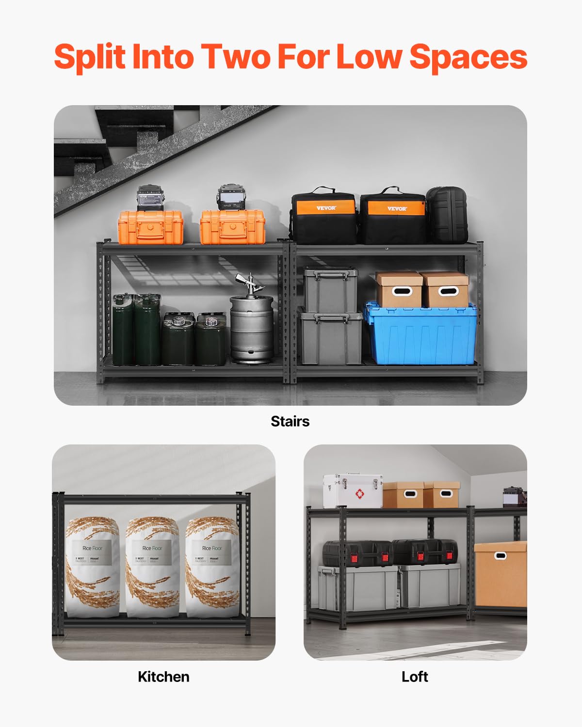 VEVOR Storage Shelves, 2400 lbs, 4 Tier Heavy Duty Garage Shelving, 20" D x 40" W x 60" H