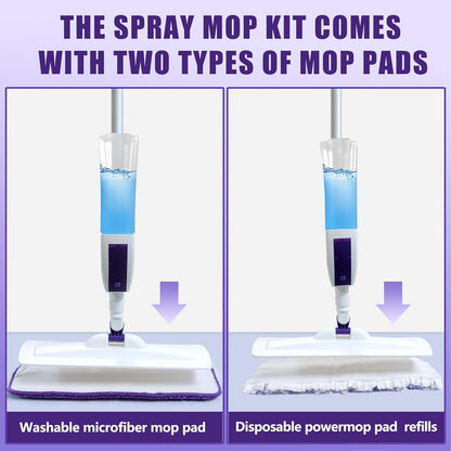 Spray Mop for Floor Cleaning with 60" Extension Handle, Dry/Wet Mop with 14oz Refillable Bottle, 3 Washable Pads&5 Disposable Refills for Hardwood Laminate Tile Floor Dust Cleaning.