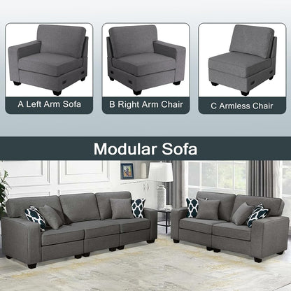 L Lengend Vansen Modular Sectional Sofa U Shaped Couch with Ottoman Modern Reversible Corner Sectional Couch for Living Room (Dark Grey, 2+3)
