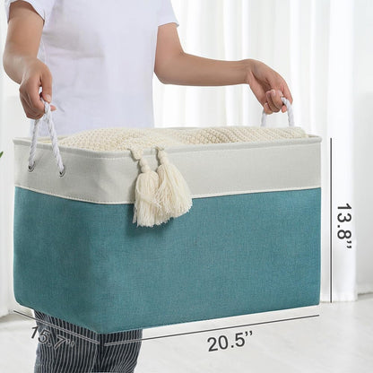 TheWarmHome Storage Bin for Shelves - Extra Jumbo 3 Pack 20.5L×15.7W×13.8H Storage Basket for Organizing, Fabrin Storage cubes with Drawstring Cover for Living Room Bedroom Decor Closet（White & Green