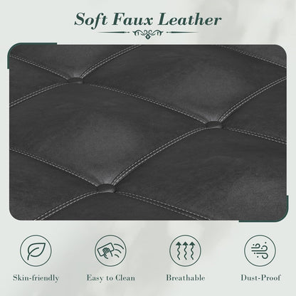 Apicizon 51”Storage Benches, Queen Size Faux Leather Bed Bench with Tufted Button, Upholstered Bench with Rolled Arm and Vintage Rivets for Foot of Bed, Living Room, Entrance，Black