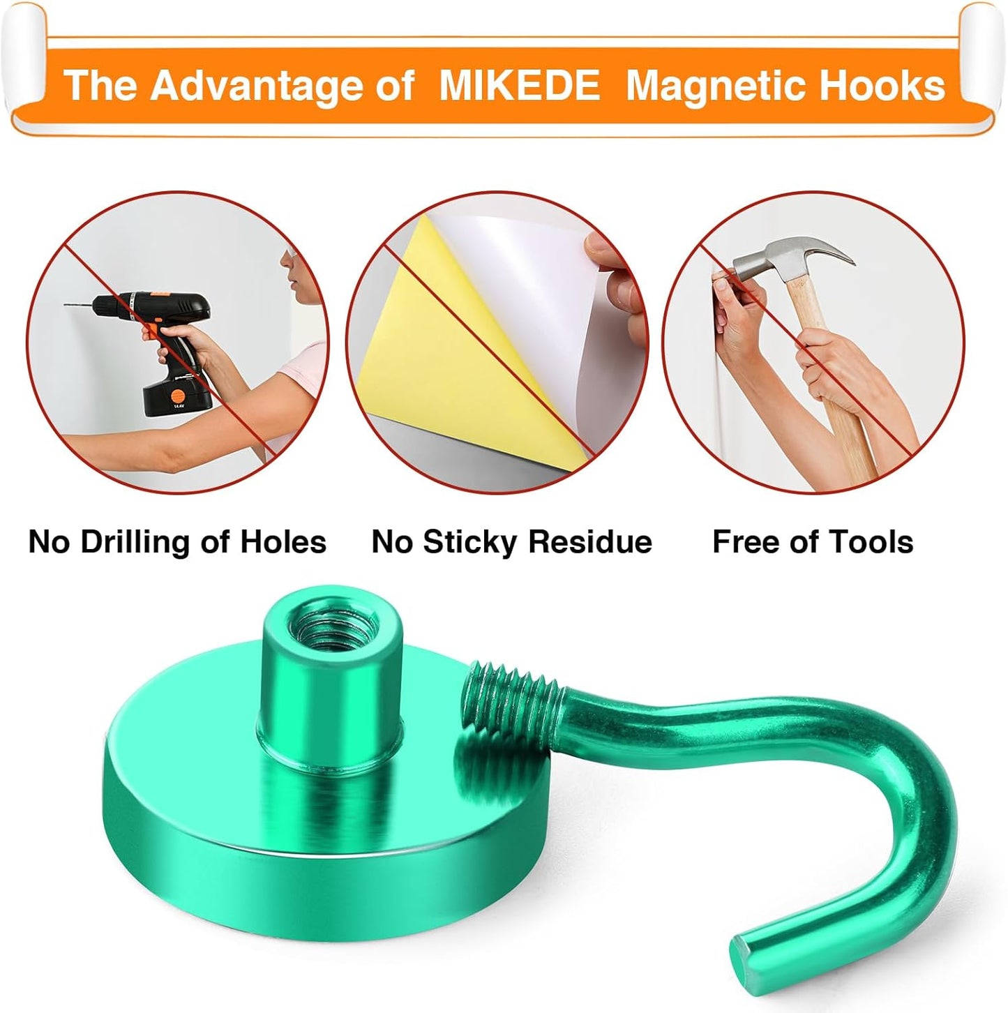 MIKEDE Magnetic Hooks, 40Lbs+ Heavy Duty Magnet Hooks for Cruise Cabins, Super Neodymium Hanging Hooks Strong Magnets with Hook for Fridge, Magnetic Hanger for Grill, Toolbox, Storage(Green, 10 Pack)