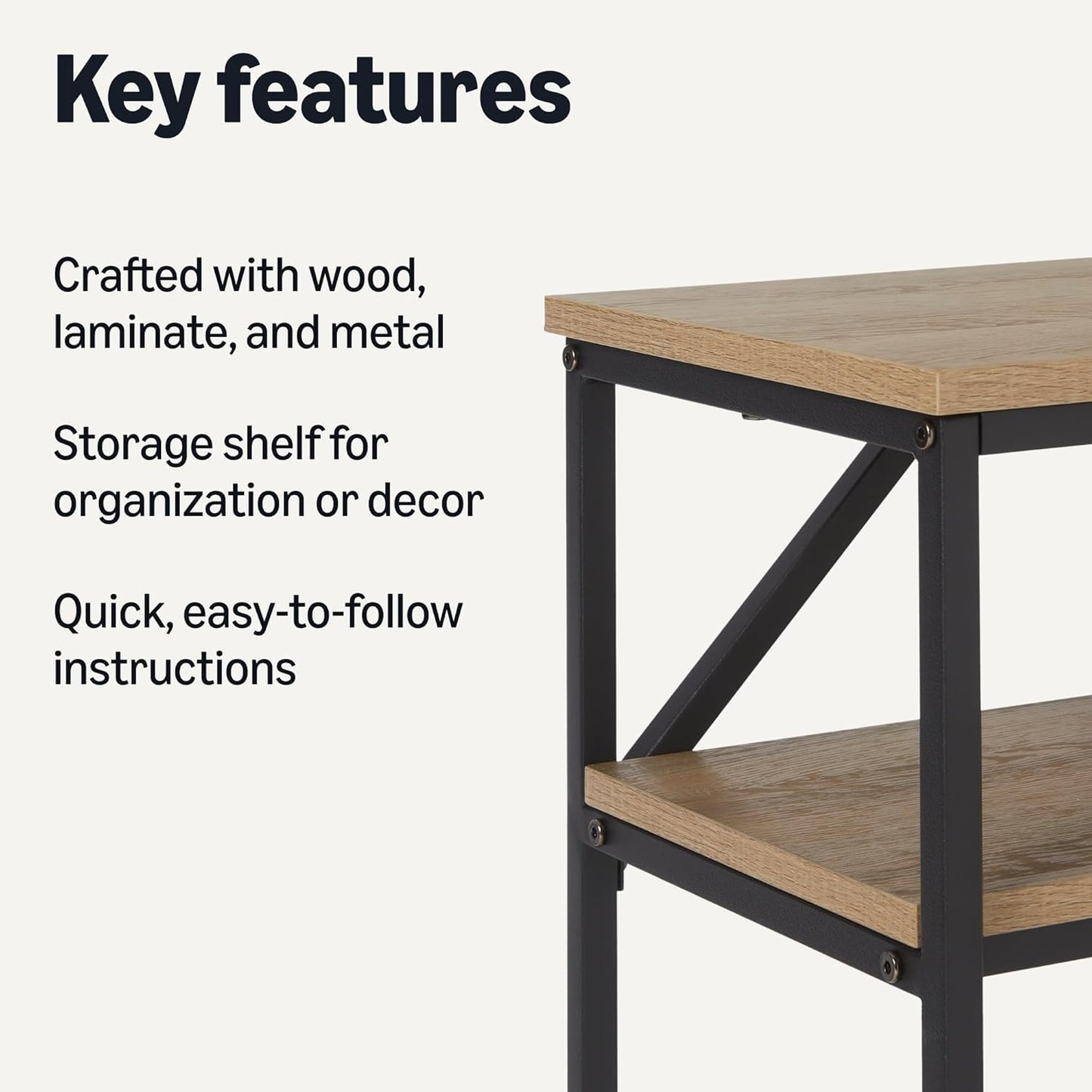 Amazon Basics Rectangular Console Table with Storage Shelf, Steel Frame, 39x31x11.8 in, Oak Finish