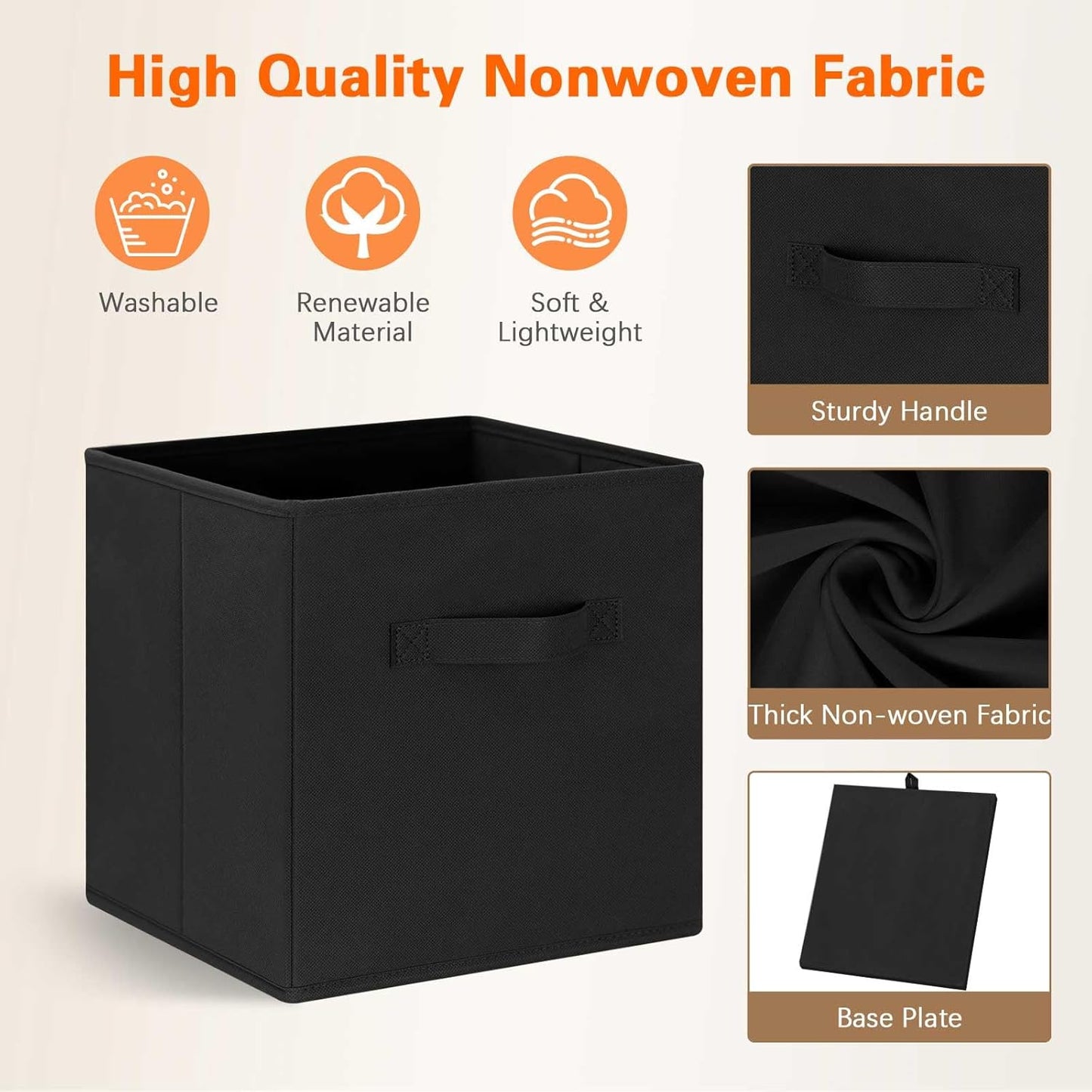 GhvyenntteS Storage Cubes 12 Pack, 11 Inch Cube Storage Bins with Dual Handles, Collapsible Heavy Duty Fabric Bins for Shelves Closet, Baskets for Organizing Clothes Bedding Toys Books (Black)