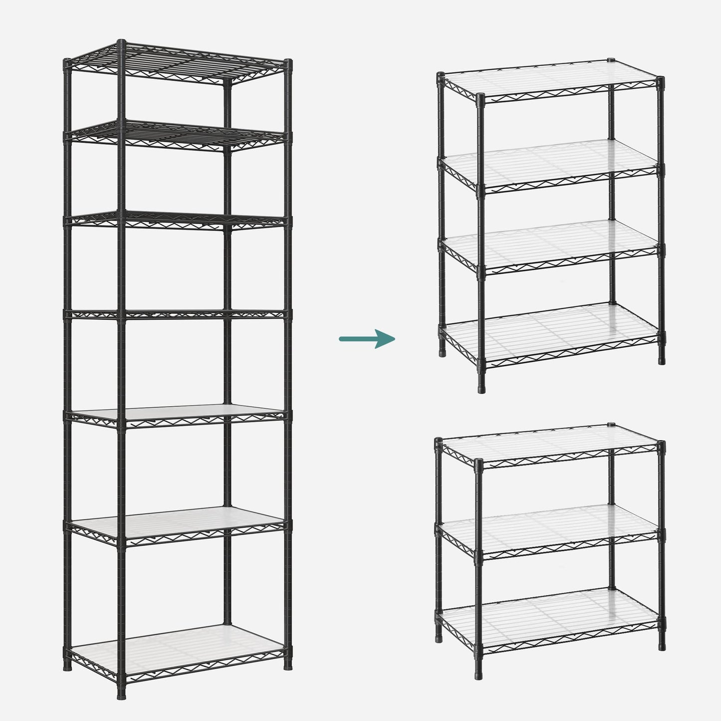 SONGMICS 7-Tier Storage Shelves, Wire Shelving Unit, Kitchen Metal Shelves, Storage Rack with