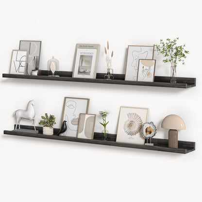 Floating Shelves for Wall, Picture Ledge Shelf 55 Inch Solid Wood Set of 2, Rustic Wall Shelves with Lip, Kids Bookshelf, Photo & Picture Live Edge Floating Shelves for Bedroom, Living Room, Kitchen