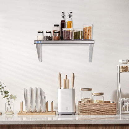 HARDURA Stainless Steel Shelf 18" x 36", 340lb Commercial Shelves Wall Mount Metal Shelving with Backsplash and Brackets for Kitchen, Restaurant, Laundry Room and Home