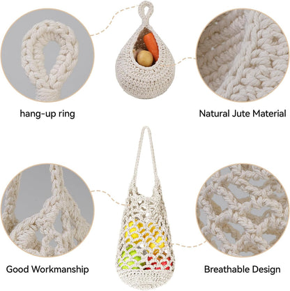 AARAINBOW Boho Wall Hanging Baskets for Kitchen Storage, Fruit Woven Wall Basket 9 Pcs, Hanging Vegetable and Onion Storage with 24 Hooks （White）