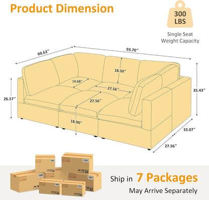 Modular Sectional Sofa, Convertible Sofa Couch Modular Sofa with Ottoman, Sectional Sofas for Living Room Small Apartments