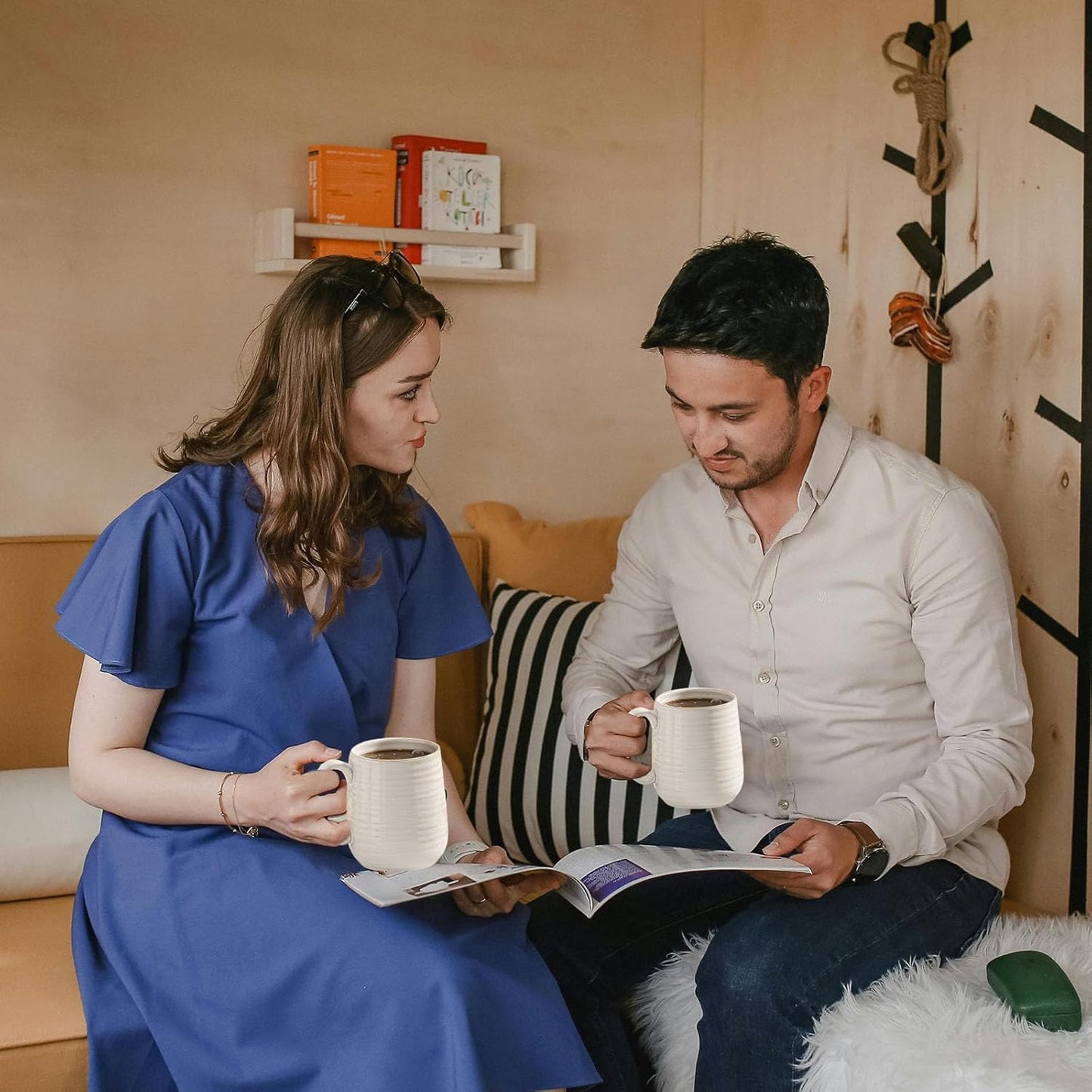 Hasense Coffee Mugs Set of 4, 15 Ounce Porcelain Latte Mug Set with Handle for Morning Coffee Tea and Cocoa, Ceramic Coffee Cups with Unqiue Glaze for Men, Women, Plain