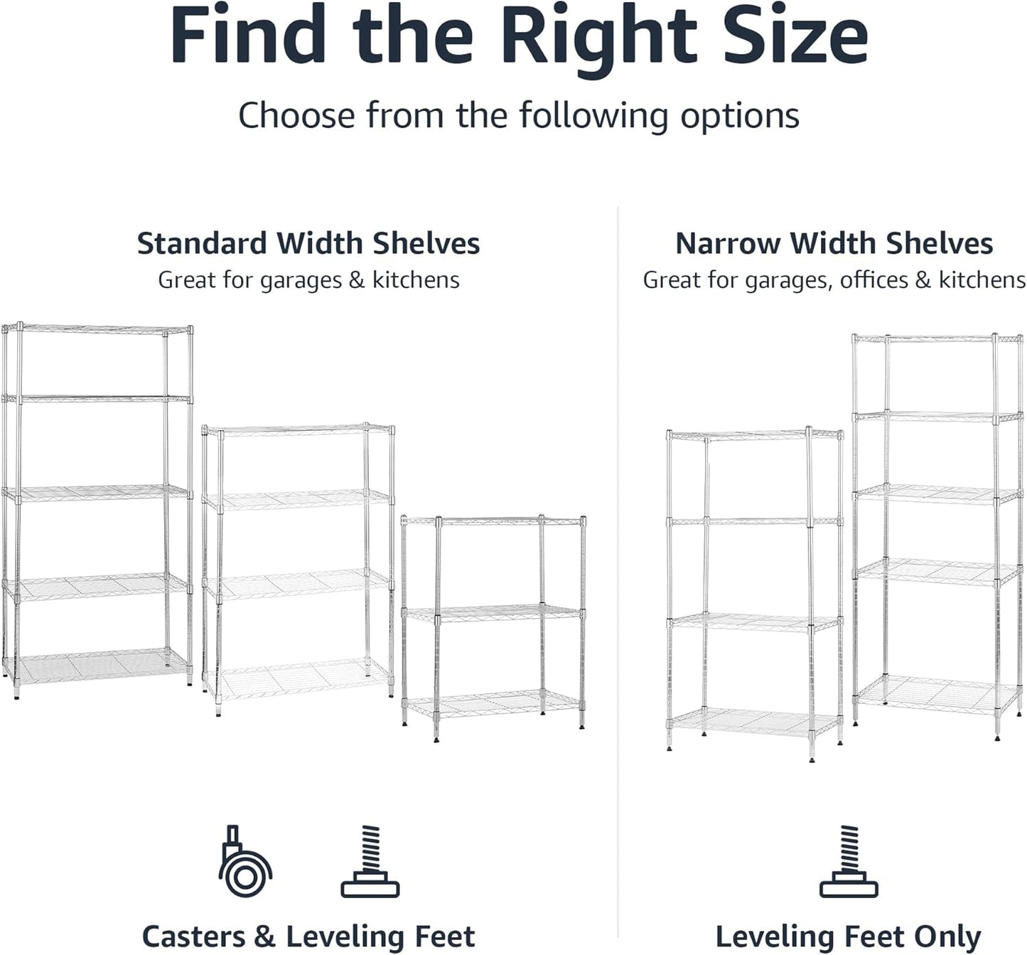 Amazon Basics 5-Shelf Adjustable, Storage Shelving Unit, (200 Pound Loading Capacity per Shelf), Steel Organizer Wire Rack, 23.2 x 13.4 x 60 inches (LxWxH), Chrome