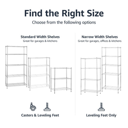 Amazon Basics 4-Shelf Adjustable Heavy Duty Steel Wire Rack Storage Shelving Unit for Kitchen