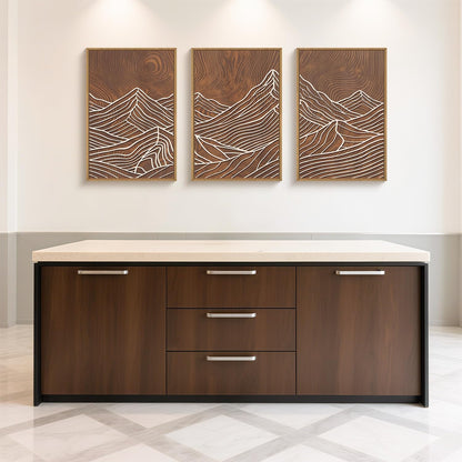 HPINUB Line Style Mountain Framed Canvas Wall Art Set, Vintage Tree Rings Wall Decor, Abstract Tree Spiral Wall Painting, Modern Nature Art Prints for Living Room,Bedroom,Farmhouse-24 x36 x3