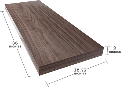 Large Floating Shelves for Wall Set of 1 Wooden Wall Shelves 36 in x 12.75 in x 2 in Room Decor Long Shelf with Invisible Wall Mount Bracket for Bedroom Kitchen Living Room Walnut