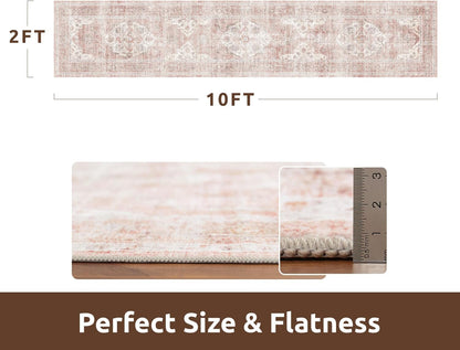AMOAMI-2X10 Runner Rug-Washable Runners for Hallways-Soft Non Slip Bedside Rugs for Bedroom-Vintage Long Rug for Hallways Entryway Laundry Room Stair Kitchen Bathroom Pink