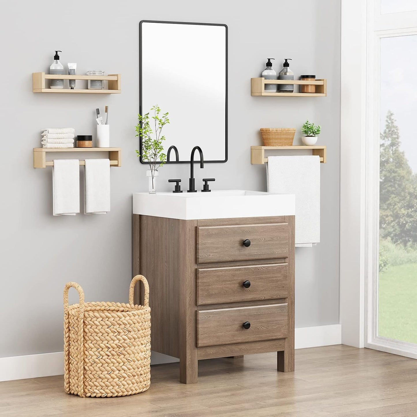 Forbena Natural Wood Nursery Book Shelves Wall Mounted, Floating Bookshelf for Kids Room, Toys and Books Storage Organizer Bookshelves for Toddler Child Bedroom Bathroom (4 Pack Natural Wood)